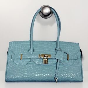 Vintage Italian Condotti HandBag  Blue Faux Crocodile Leather Inter Suede NWOT
